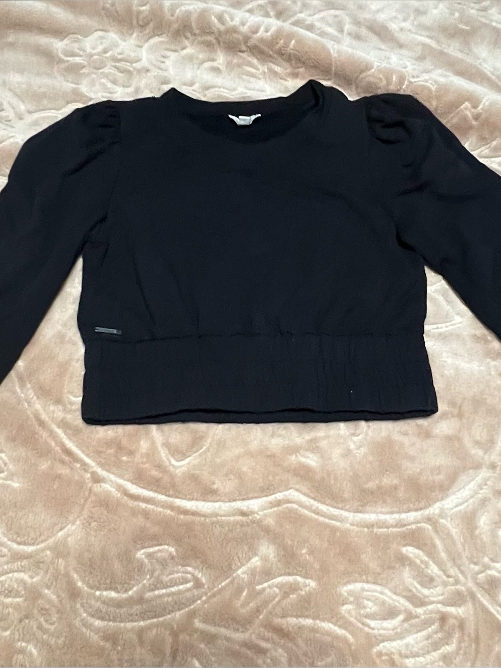Black Women's Puff-Sleeve Cropped Jacket